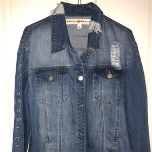 Ashley Mason distressed dark wash denim jacket